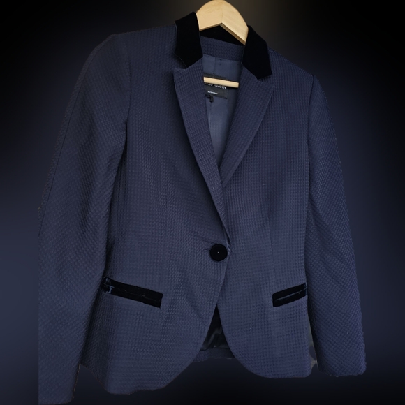 GIORGIO ARMANI Black Silk/Velvet Royal Blue Crepe Single Breasted, S - Picture 3 of 10